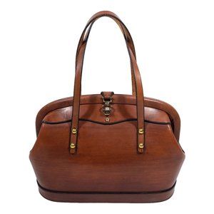 Vintage Eitienne Aigner Vintage Brown Leather Clasp Studded Satchel Doctor Bag